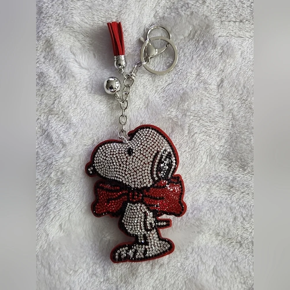Snoopy Red BowTie Rhinestone Keychain Bag Charm